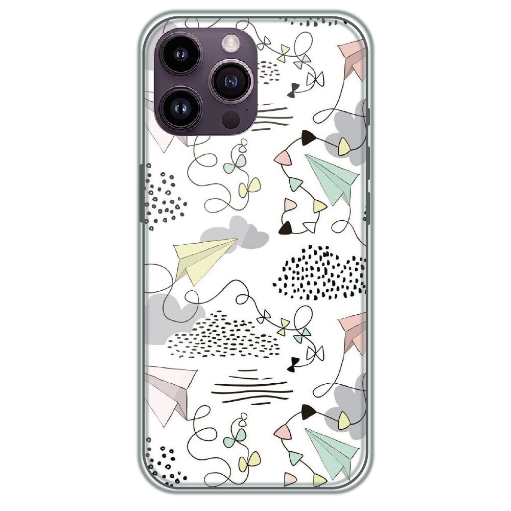 Paper Plane Doodles - Printed Silicone Case for Apple iPhone 14 Pro
