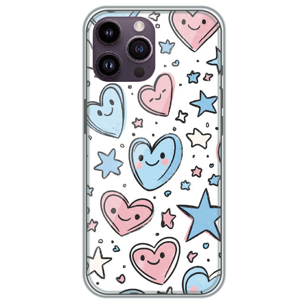 Smiling Hearts & Stars - Printed Silicone Case for Apple iPhone 14 Pro