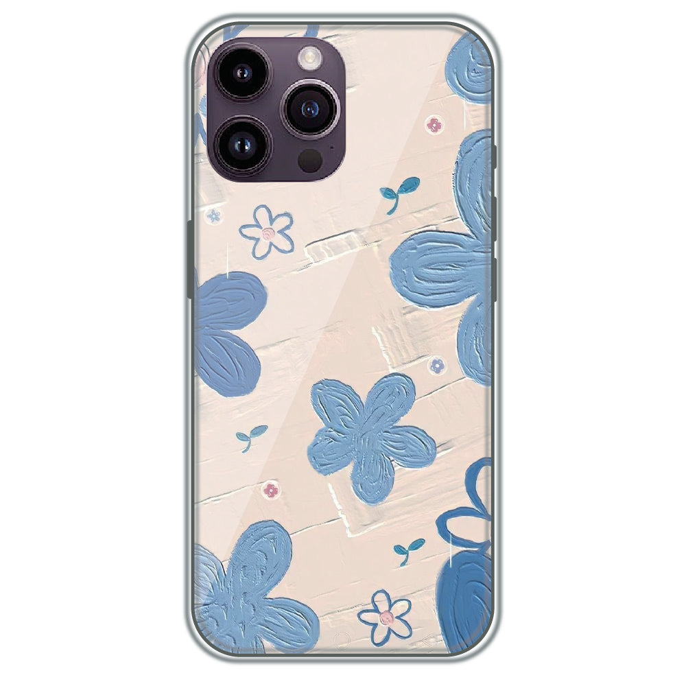 Textured Blue Blossoms - Printed Silicone Case for Apple iPhone 14 Pro