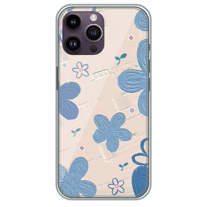 Textured Blue Blossoms - Printed Silicone Case for Apple iPhone 14 Pro