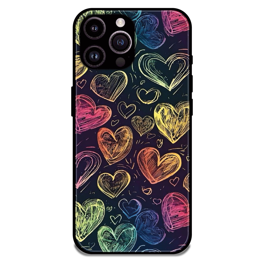Neon Love Scribble - Glossy Metal Silicone Case For Apple iPhone 14 Pro