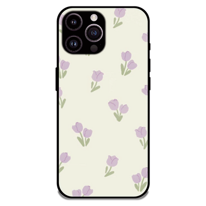 Minimal Tulip Pattern - Glossy Metal Silicone Case For Apple iPhone 14 Pro