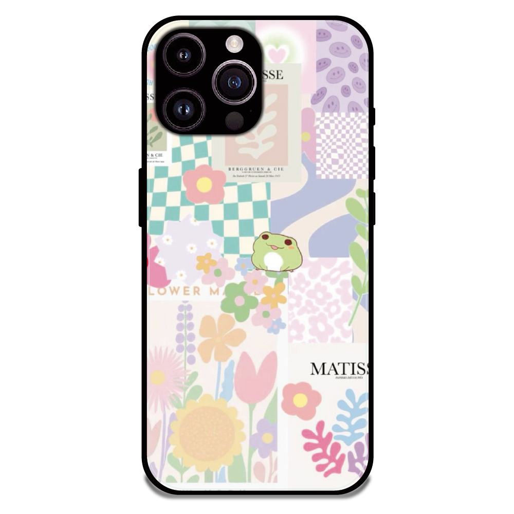Cute Pastel Floral Collage Art - Glossy Metal Silicone Case For Apple iPhone 14 Pro