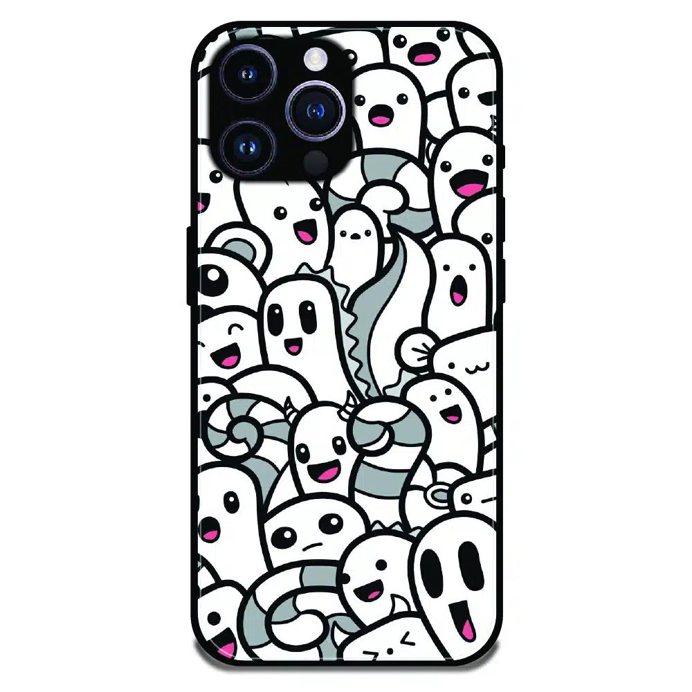 Cute Ghost Crowd - Glossy Metal Silicone Case For Apple iPhone 14 Pro