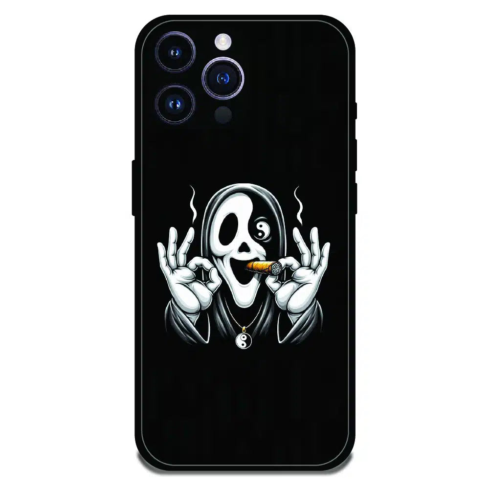 Smoky Skull Chill - Glossy Metal Silicone Case For Apple iPhone 14 Pro