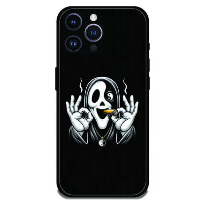Smoky Skull Chill - Glossy Metal Silicone Case For Apple iPhone 14 Pro