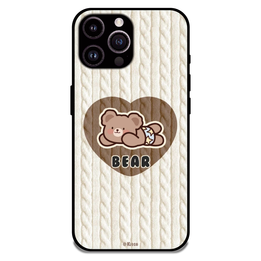 Bear Heart - Glossy Metal Silicone Case For Apple iPhone 14 Pro