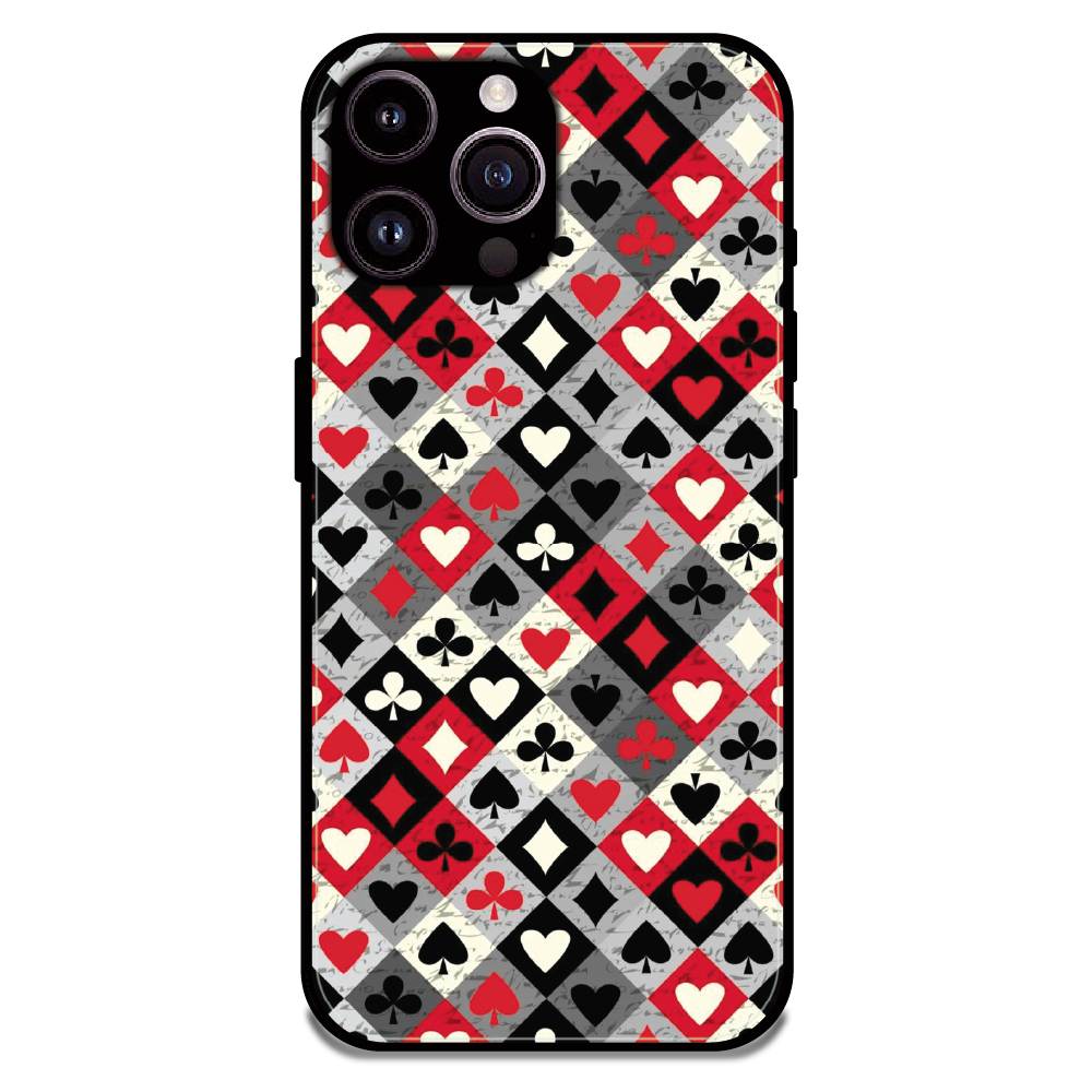 Classic Card Symbols - Glossy Metal Silicone Case For Apple iPhone 14 Pro