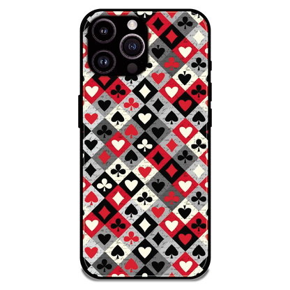 Classic Card Symbols - Glossy Metal Silicone Case For Apple iPhone 14 Pro