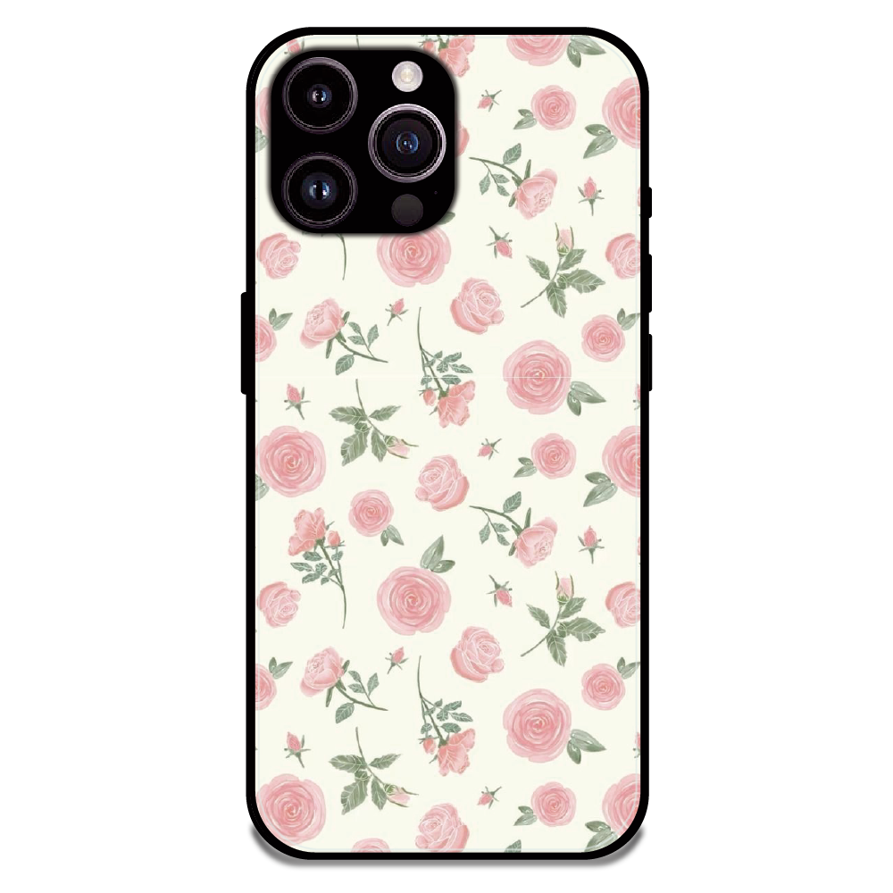 Soft Pink Rose Bloom - Glossy Metal Silicone Case For Apple iPhone 14 Pro