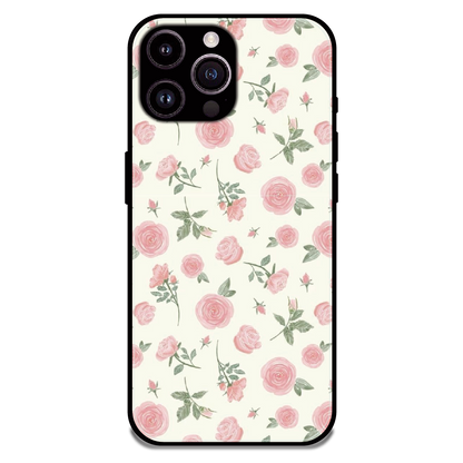 Soft Pink Rose Bloom - Glossy Metal Silicone Case For Apple iPhone 14 Pro