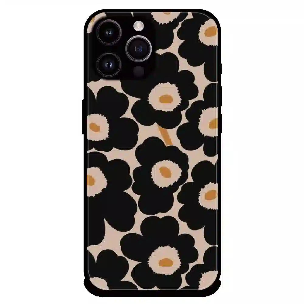 Bold Black Daisy Bloom - Glossy Metal Silicone Case For Apple iPhone 14 Pro