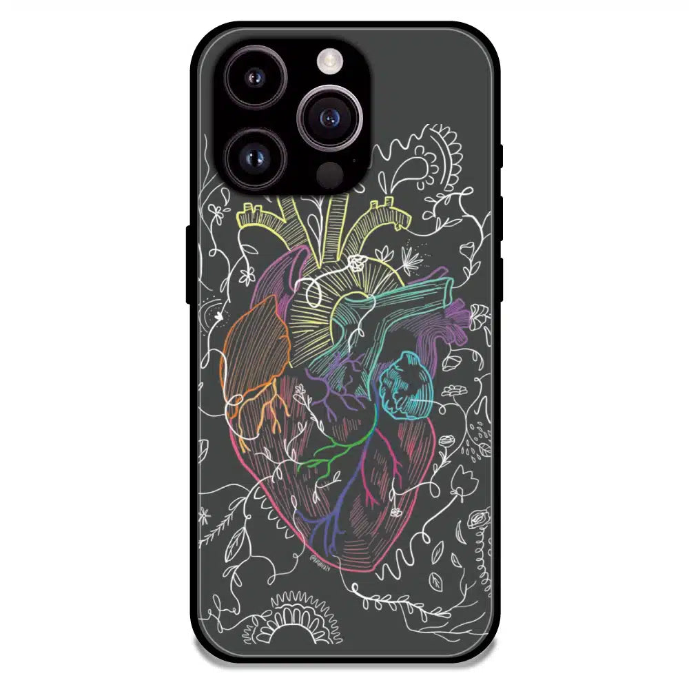 Anatomical Heart Line Art - Glossy Metal Silicone Case For Apple iPhone 14 Pro