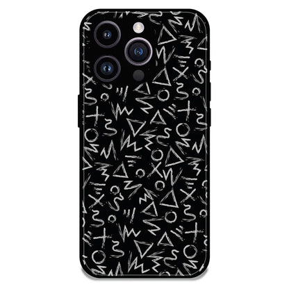 Geometric Black & White Pattern - Glossy Metal Silicone Case For Apple iPhone 14 Pro