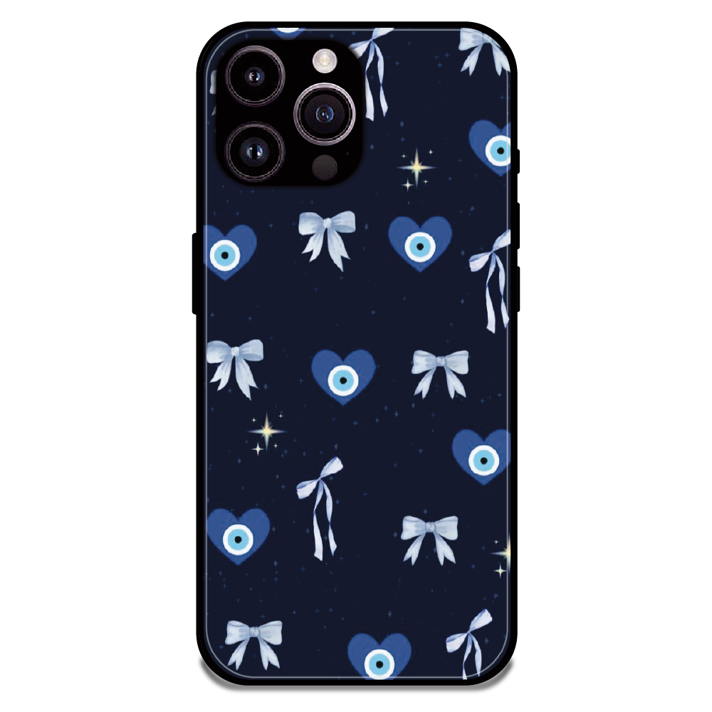Evil Eye Bow Midnight - Glossy Metal Silicone Case For Apple iPhone 14 Pro