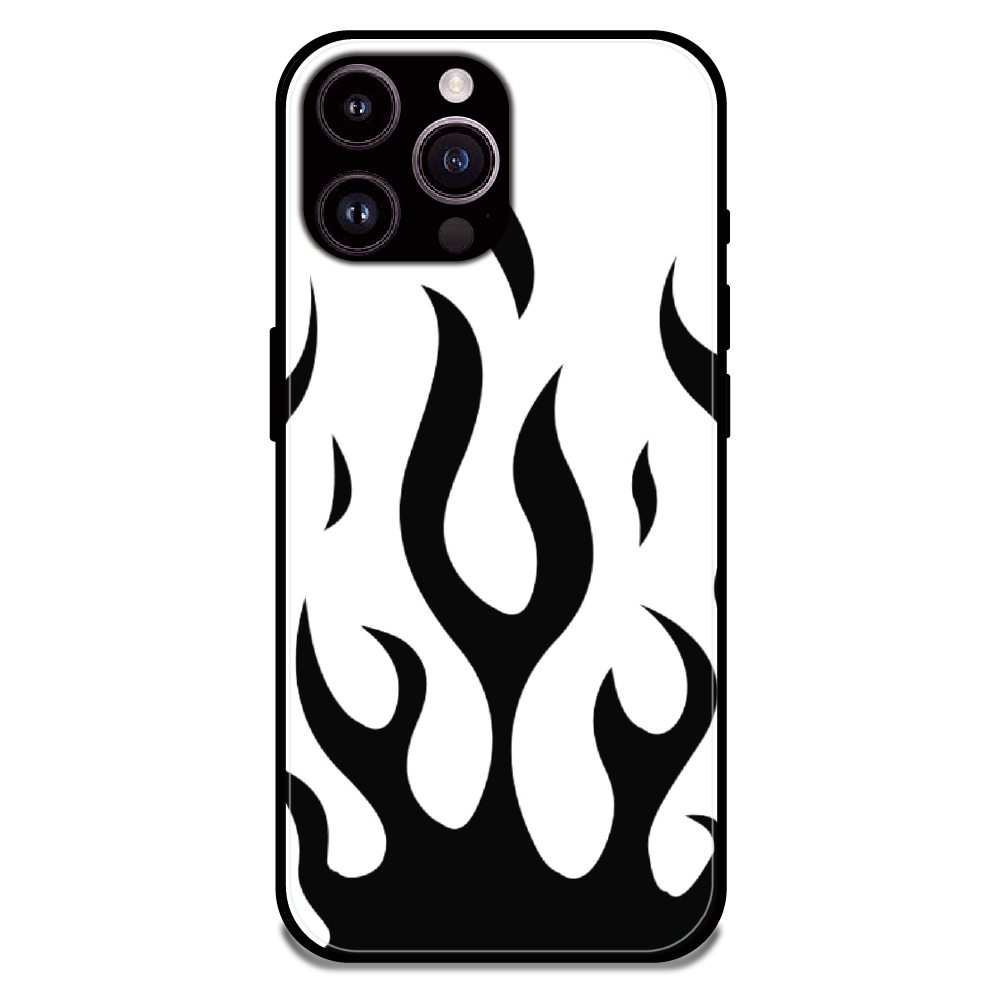 Monochrome Flame Art - Glossy Metal Silicone Case For Apple iPhone 14 Pro