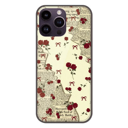 Floral Newspaper Aesthetic - Printed Silicone Case For Apple iPhone 14 Pro