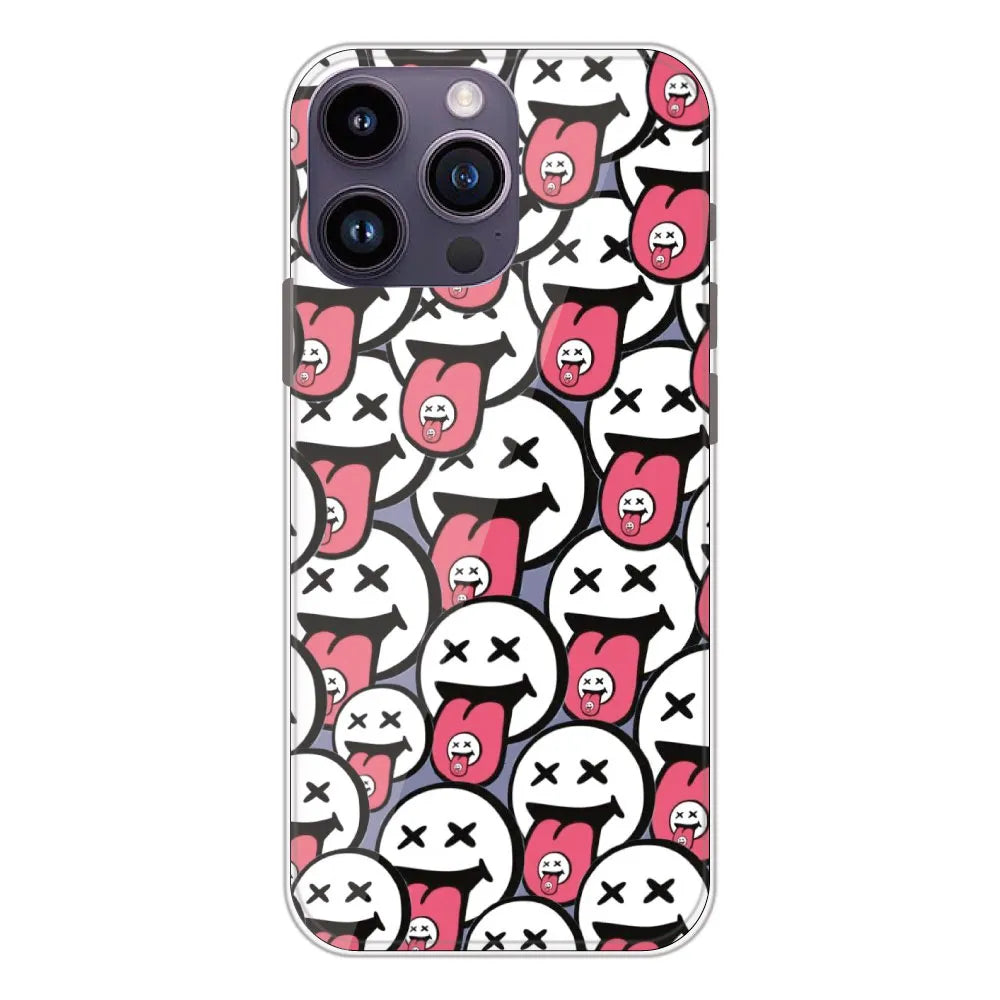 Funny Cartoon Faces - Printed Silicone Case For Apple iPhone 14 Pro