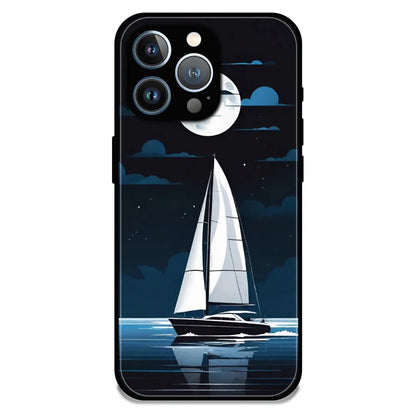 Moonlight Sailboat - Glossy Metal Silicone Case For Apple iPhone 14 Pro