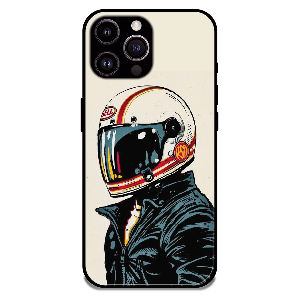 Retro Racer Helmet - Glossy Metal Silicone Case For Apple iPhone 14 Pro