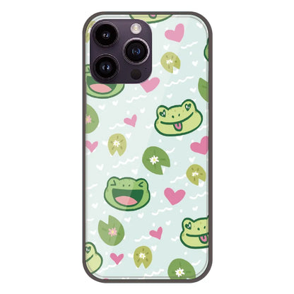 Cute Frog & Heart Pattern - Printed Silicone Case For Apple iPhone 14 Pro