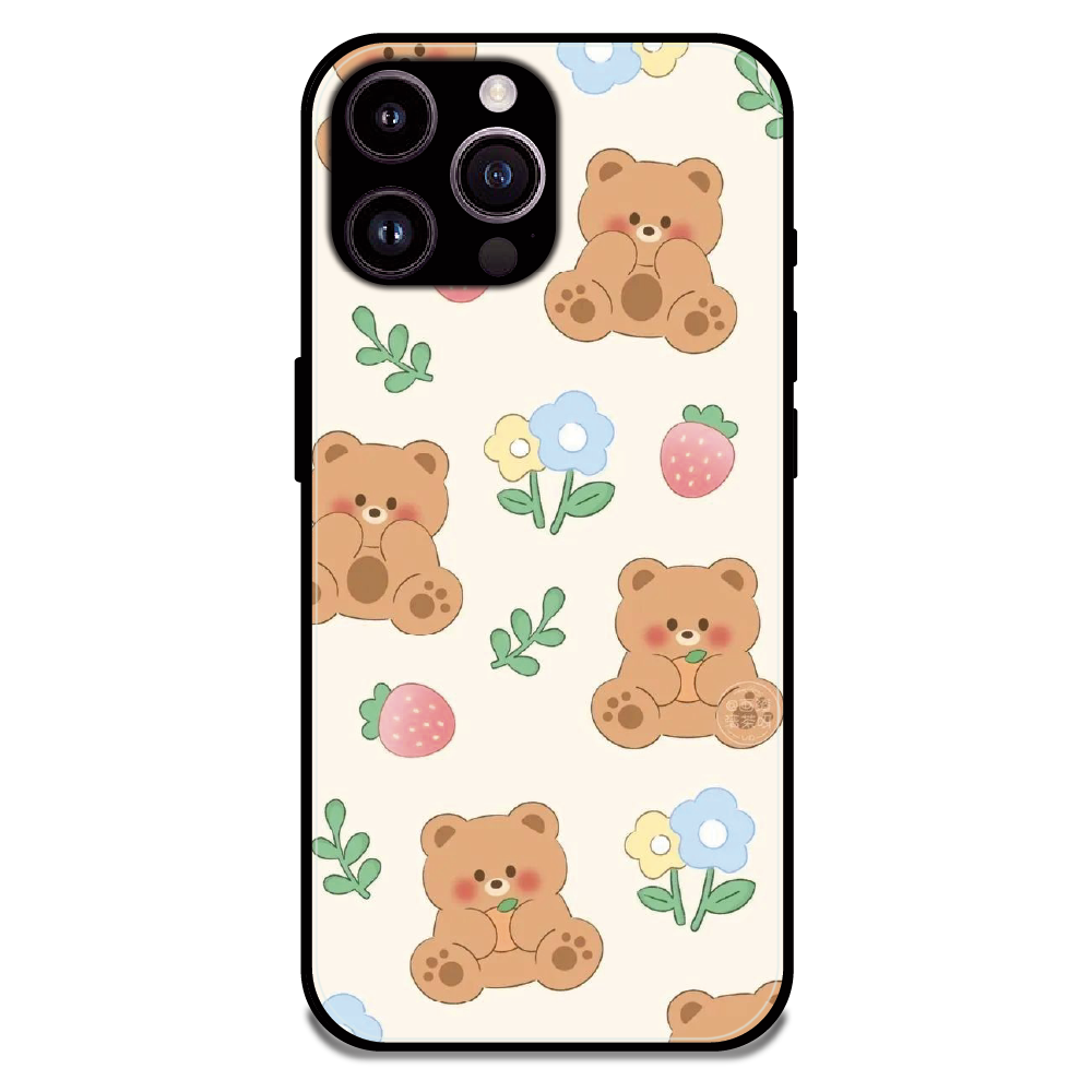 Cute Teddy Garden - Glossy Metal Silicone Case For Apple iPhone 14 Pro