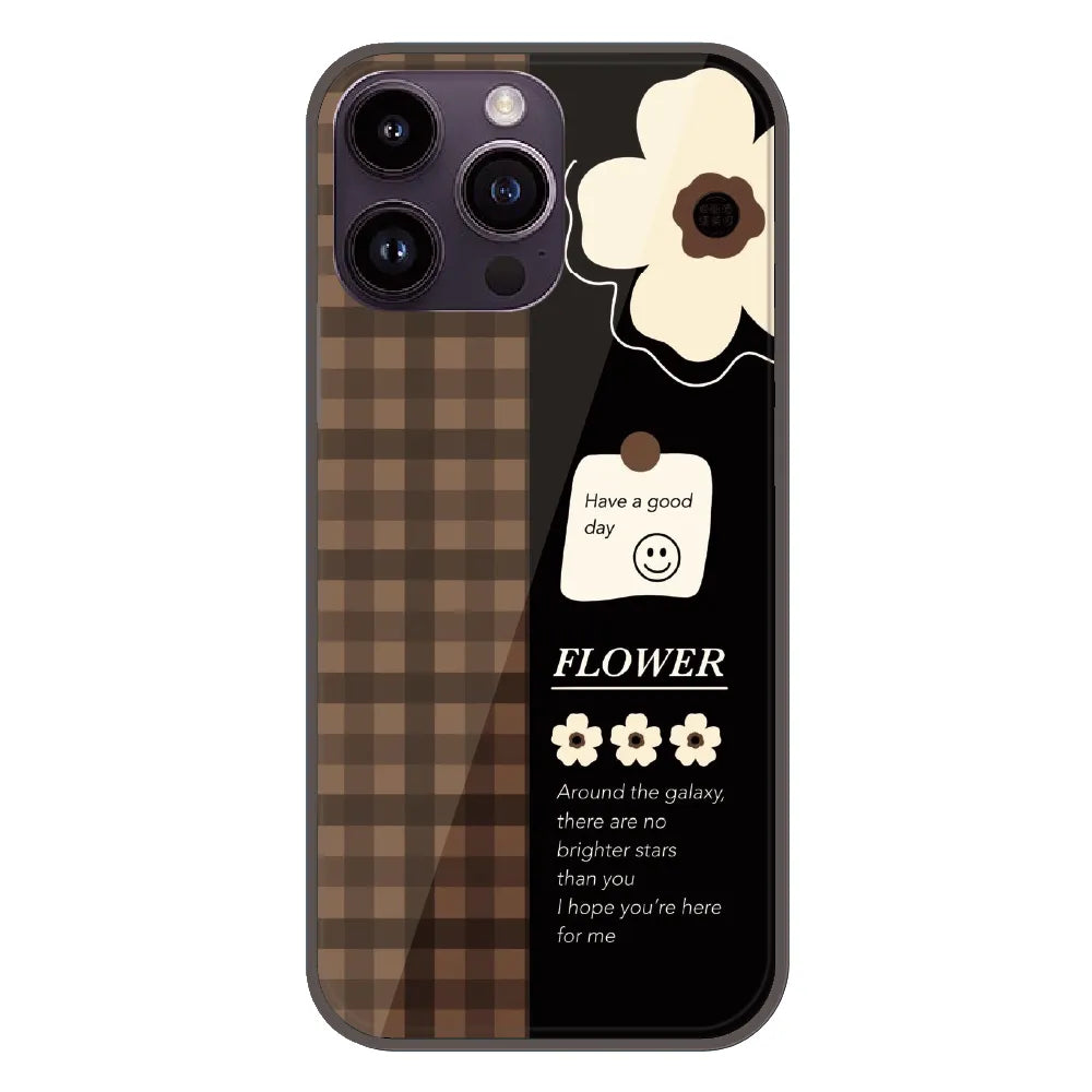 Brown Checkered Flower Quote - Printed Silicone Case For Apple iPhone 14 Pro