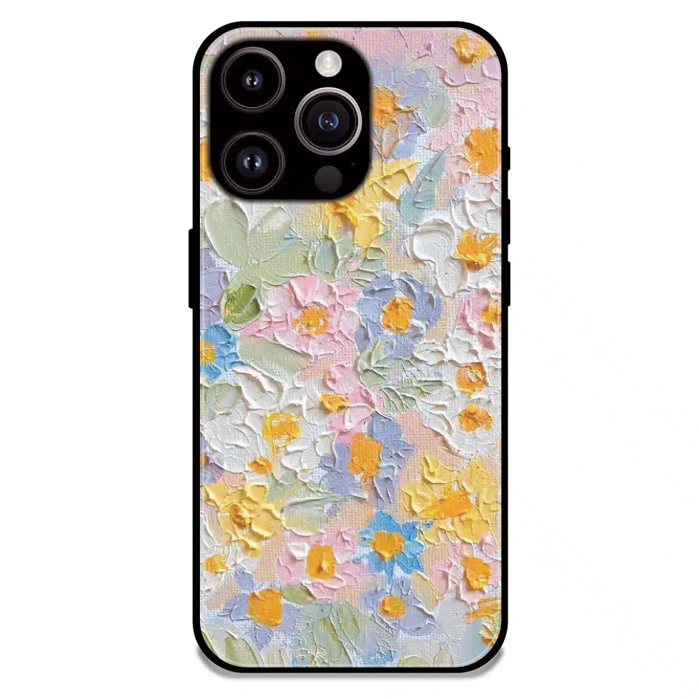 Pastel Floral Oil Paint - Glossy Metal Silicone Case For Apple iPhone 14 Pro