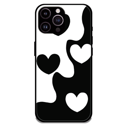 Monochrome Heart Flow - Glossy Metal Silicone Case For Apple iPhone 14 Pro