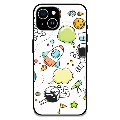 Cute Rocket & Galaxy - Glossy Metal Silicone Case For Apple iPhone 14