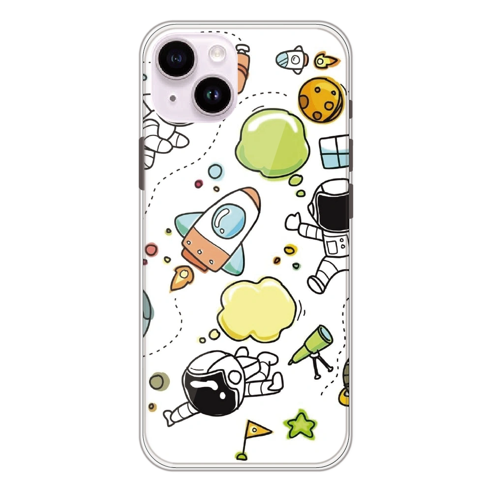 Cute Rocket & Galaxy - Printed Silicone Case For Apple iPhone 14