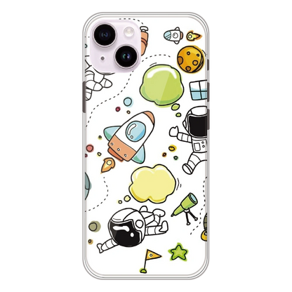 Cute Rocket & Galaxy - Printed Silicone Case For Apple iPhone 14