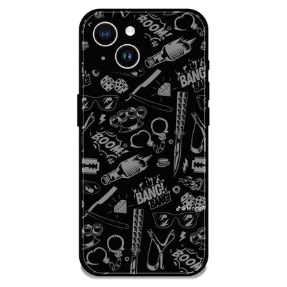 Black Graphic Street Art - Glossy Metal Silicone Case For Apple iPhone 14
