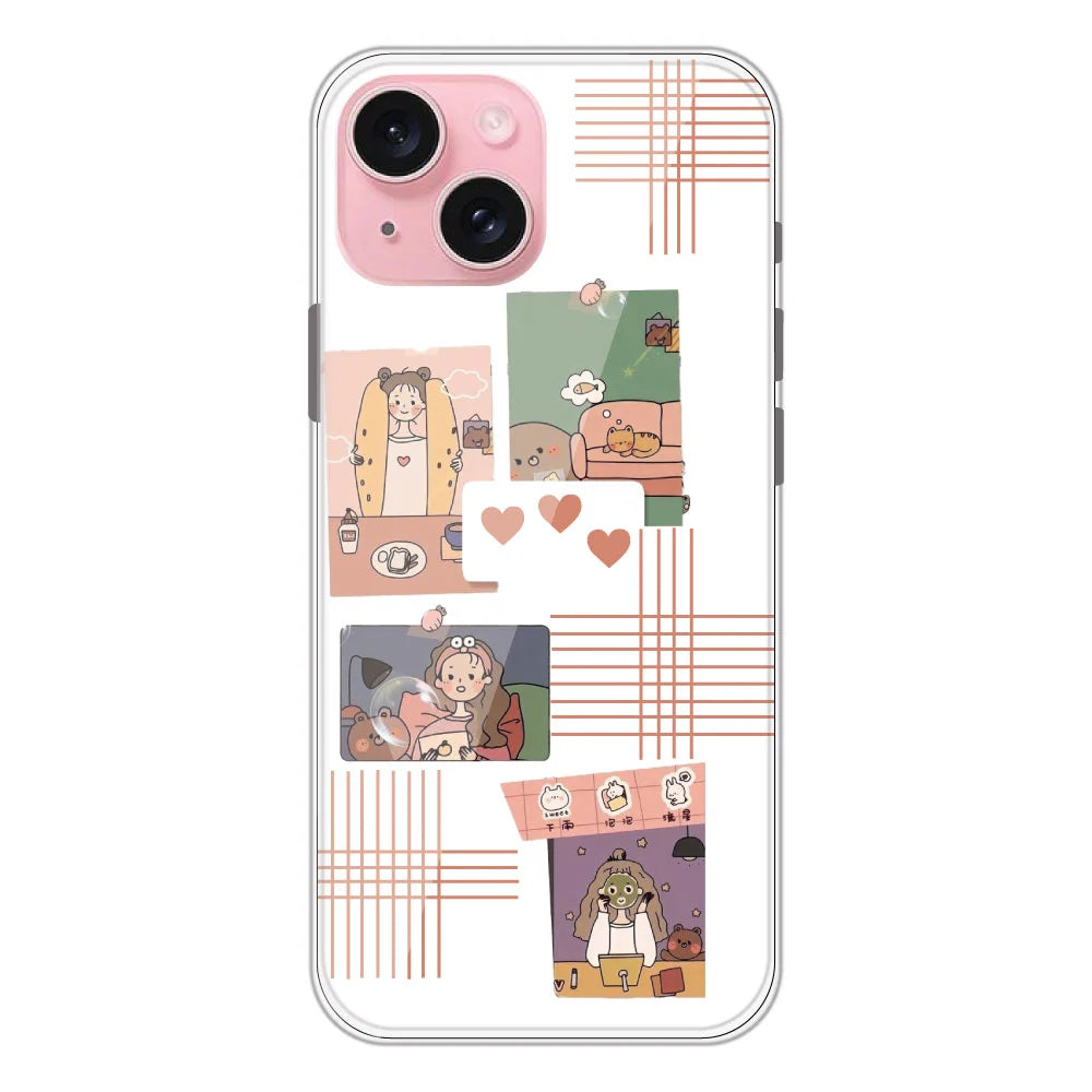 Cute Girl Collage - Clear Printed Silicone Case For Apple iPhone Models -Apple iPhone 14