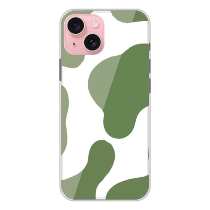 Olive Green Cow Print - Clear Printed Silicone Case For Apple iPhone Models- Apple iPhone 14