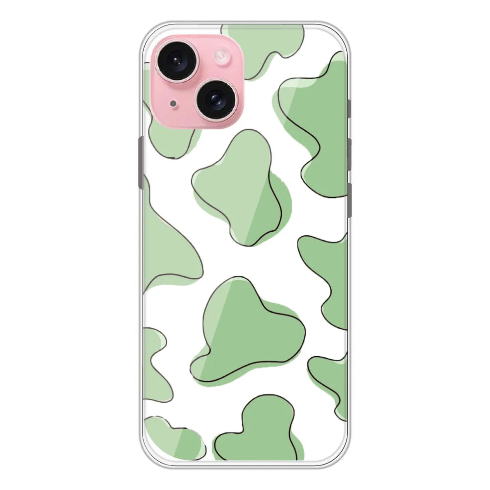 Green Cow Print - Clear Printed Silicone Case For Apple iPhone Models- Apple iPhone 14