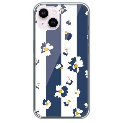 Blue Daisy Stripes - Printed Silicone Case for Apple iPhone 14