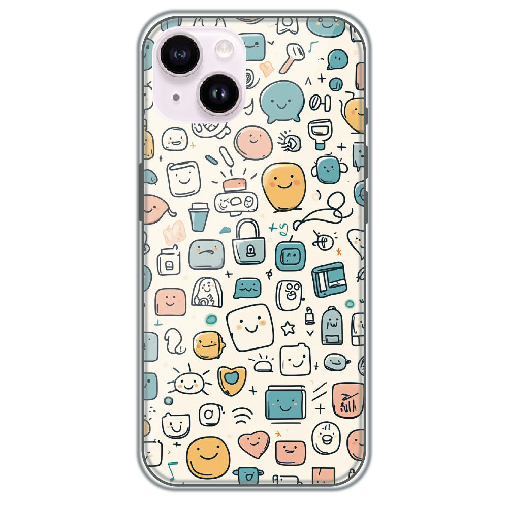 Happy Doodle Icons - Printed Silicone Case for Apple iPhone 14