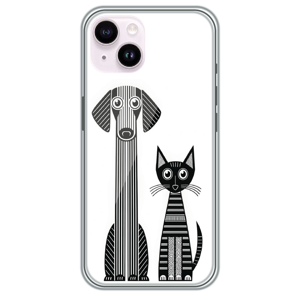 Line Art Dog & Cat - Printed Silicone Case for Apple iPhone 14