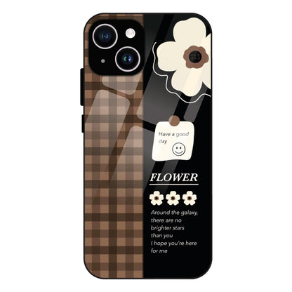 Brown Checkered Flower Quote - Glass Case For Apple iPhone 14