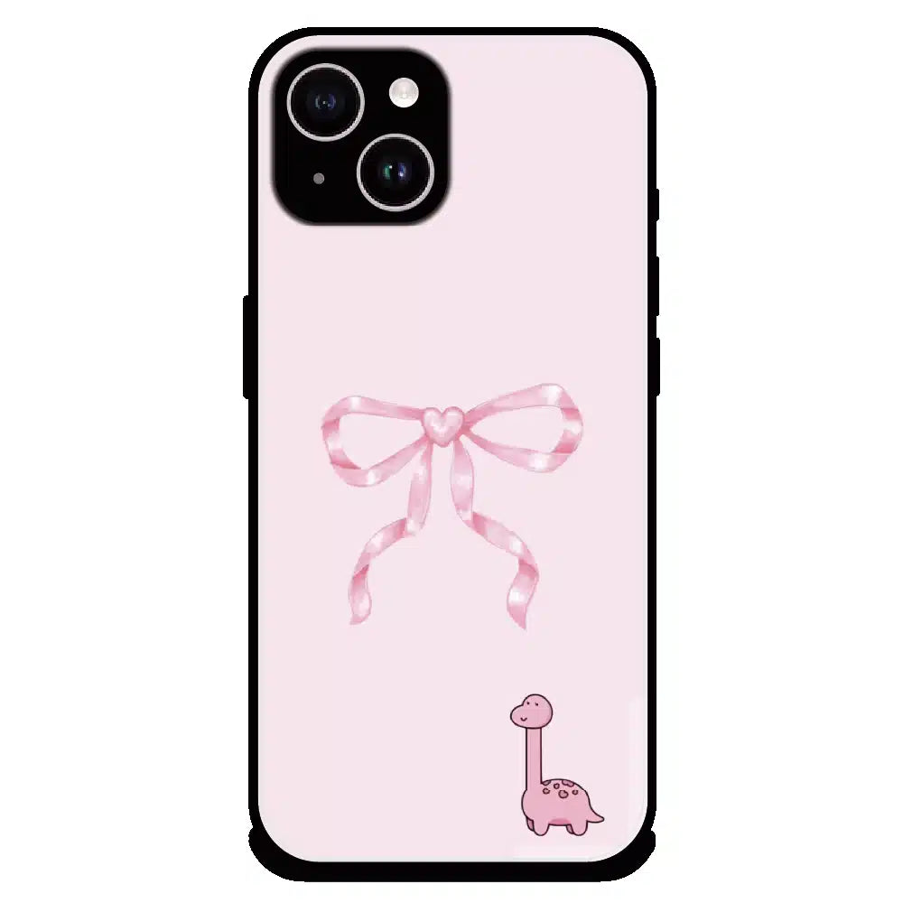 Cute Pink Dino Bow - Glossy Metal Silicone Case For Apple iPhone 14