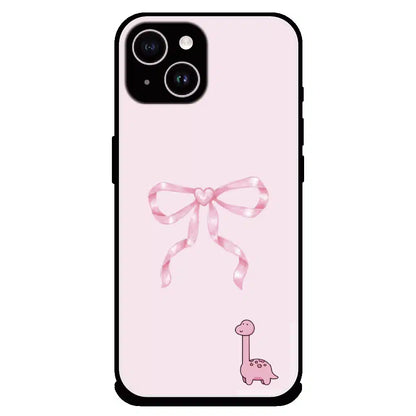 Cute Pink Dino Bow - Glossy Metal Silicone Case For Apple iPhone 14