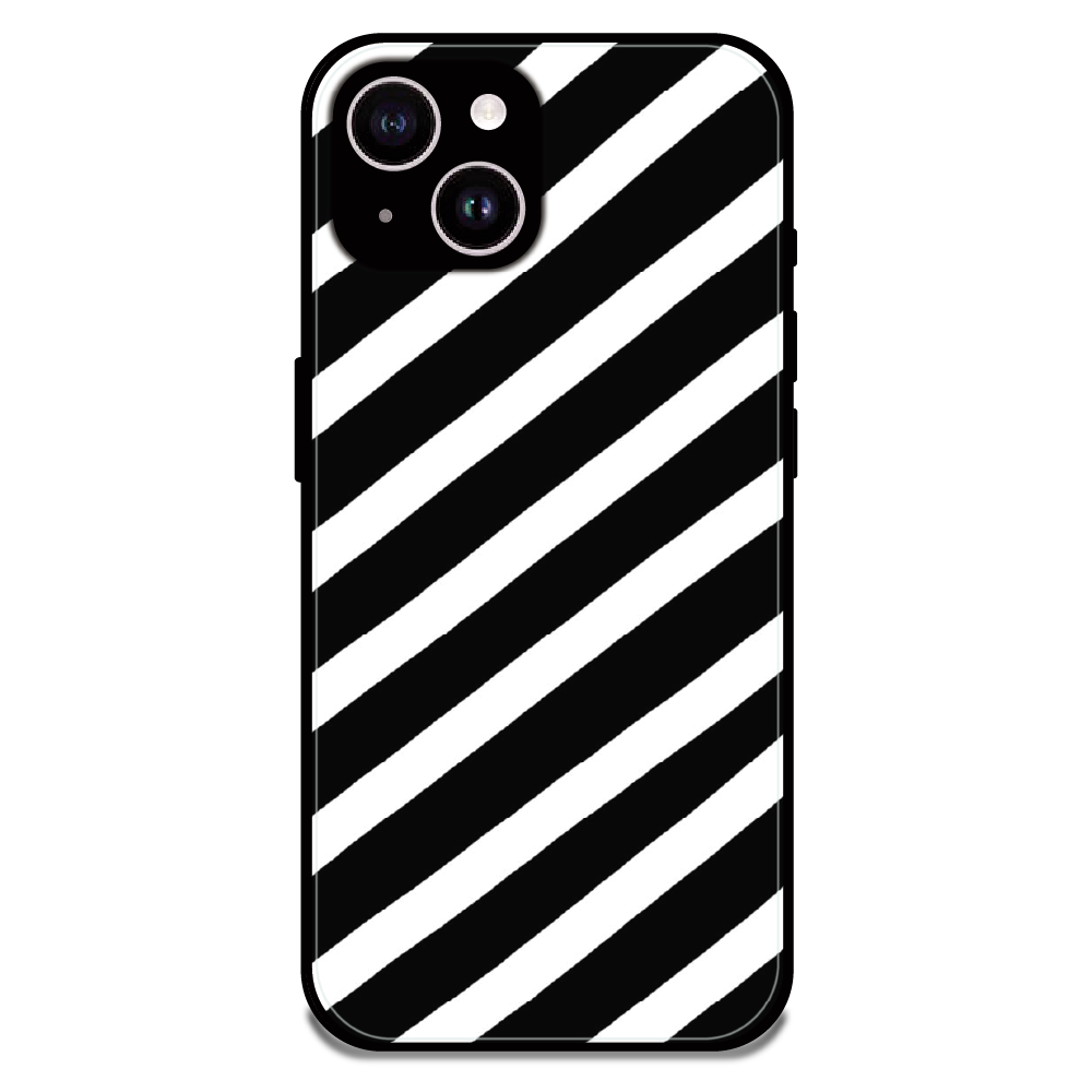 Monochrome Diagonal Stripe - Glossy Metal Silicone Case For Apple iPhone 14