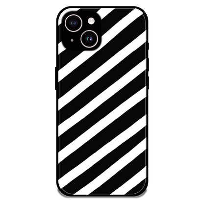 Monochrome Diagonal Stripe - Glossy Metal Silicone Case For Apple iPhone 14