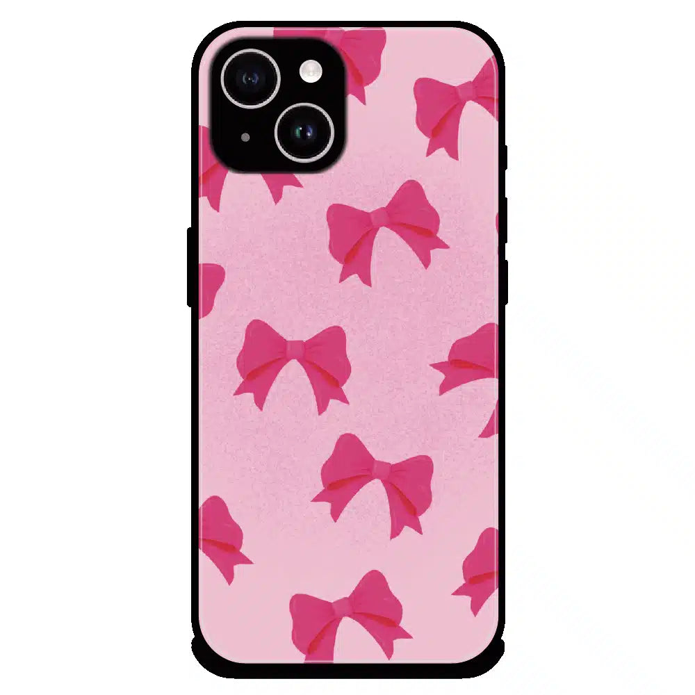 Pink Bow Aesthetic Pattern - Glossy Metal Silicone Case For Apple iPhone 14