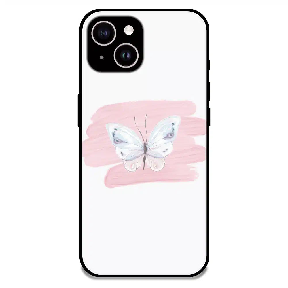 Minimal Butterfly Blush Art - Glossy Metal Silicone Case For Apple iPhone 14