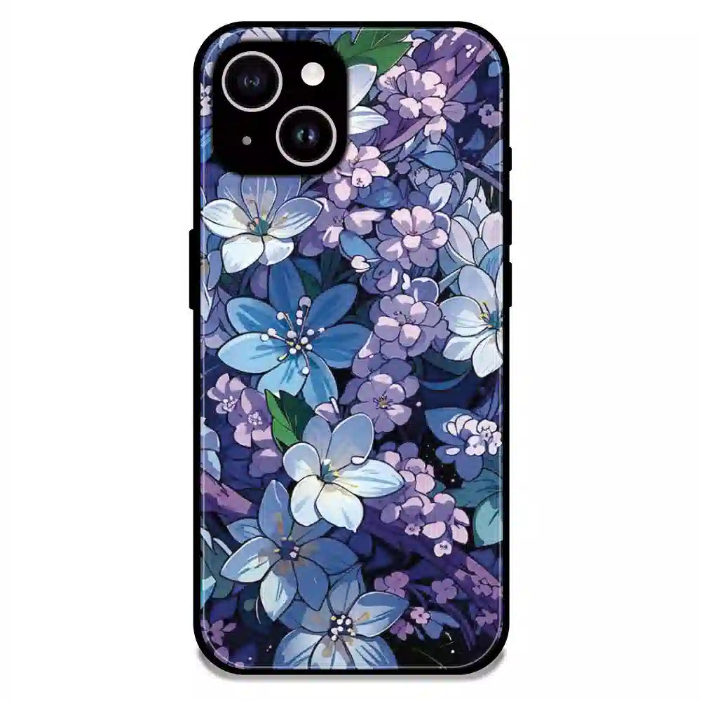 Midnight Blue Floral Garden - Glossy Metal Silicone Case For Apple iPhone 14