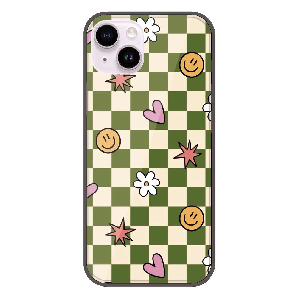 Checkerboard Smile Daisy Heart - Printed Silicone Case For Apple iPhone 14