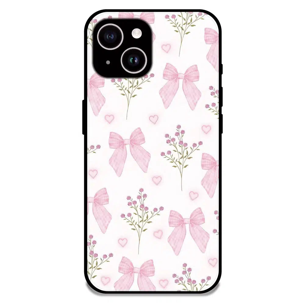 Pink Bow Floral Pattern - Glossy Metal Silicone Case For Apple iPhone 14