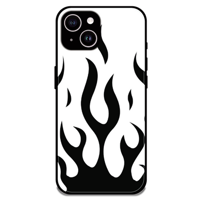 Monochrome Flame Art - Glossy Metal Silicone Case For Apple iPhone 14